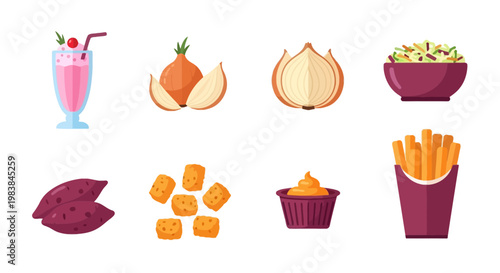 Collection of Fresh Food and Drink Icons for Healthy Eating