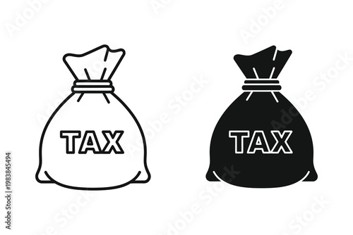 Money bag with TAX label in outline and solid style, vector illustration