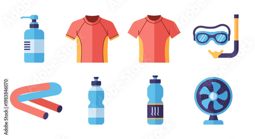 Sports and Fitness Equipment Set with T-Shirts, Bottles, and Diving Gear