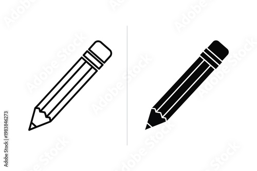 Simple outline and solid vector illustration of a graphite pencil on a white background