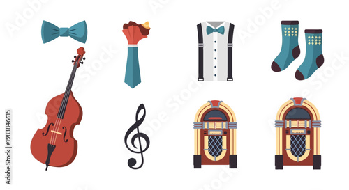 Musical Instruments and Vintage Jukebox Icons Collection