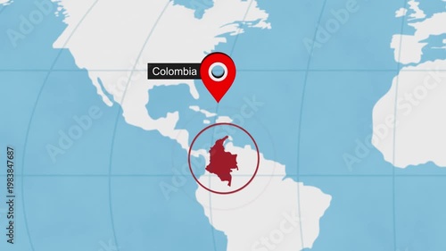 Colombia Location Highlight on World Map with Circle Marker
