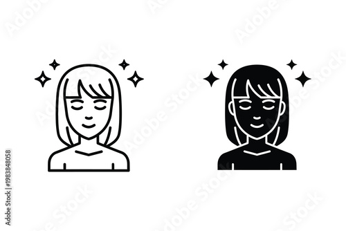 Tablou pe pânză Woman's glowing face with closed eyes and sparkling stars, flat design vector il