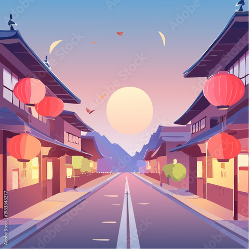 Traditional Asian Style Street Buildings.