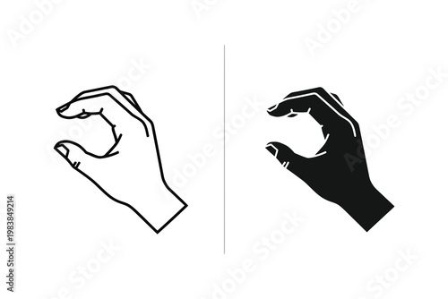 Outlined and Solid Black Hand Gesturing Pinch, Vector Illustration