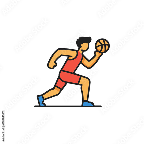 Basketball Player Dribbling Ball Vector Illustration - Dynamic Sport Action