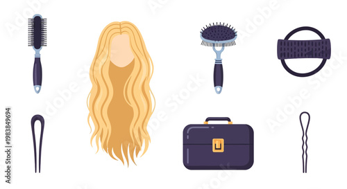 Hairdressing Tools and Long Blonde Hair Illustration