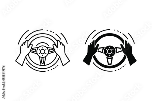 Hands Steering Wheel Driving Car Control Vector Illustration Icons Set
