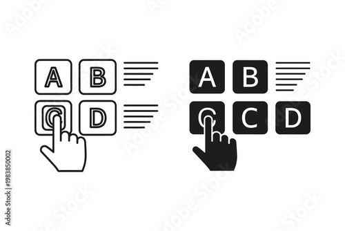 Cursor Selecting Option C on Quiz or Survey Grid, Multiple Choice Vector Illustration