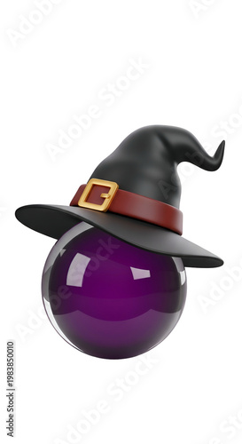 3D Witch Hat on Purple Orb Isolated
