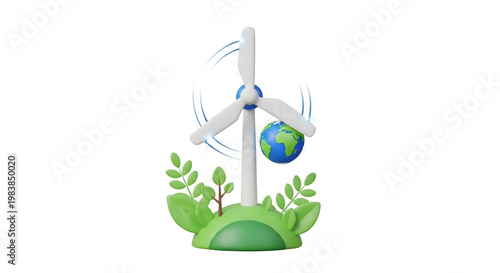 3D Wind Turbine Green Energy Earth Eco Planet Nature Leaves