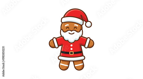 Gingerbread Man With Beard Santa Claus Costume Christmas Cookie Vector Illustration