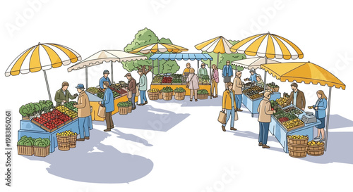 People buying fresh produce outdoors.