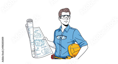 Man holding blueprint and hard hat.