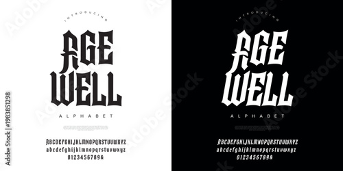 Age Well modern gothic blackletter display font for craft beer label and traditional heritage branding logo design