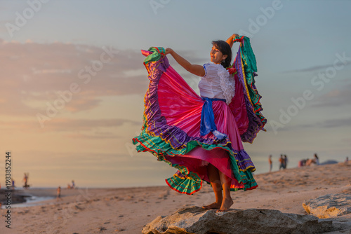 Traditional Guanacaste Dancer at Sunset on a Costa Rican Beach