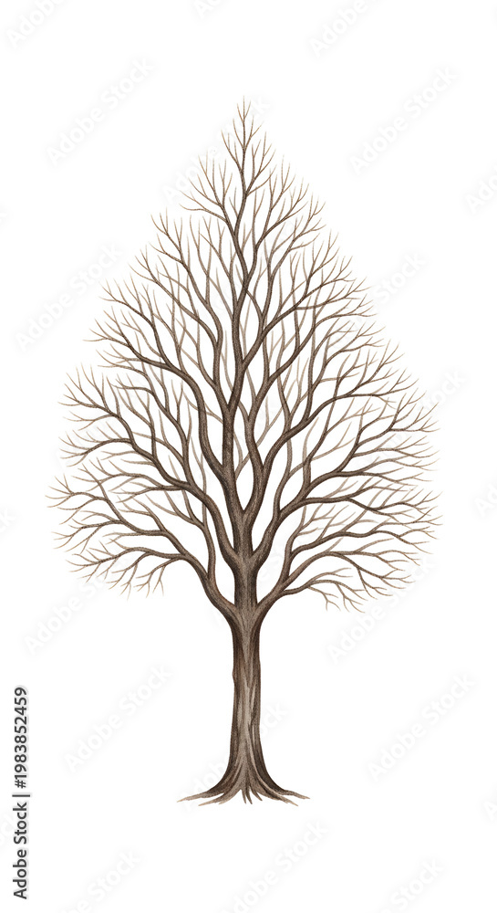 Obraz premium Bare Tree Silhouette Isolated on White Autumn Winter Woodland Nature