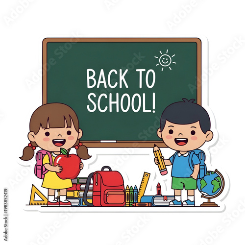 Back To School With Cute Kids And Supplies Fun Illustration Transparent Background