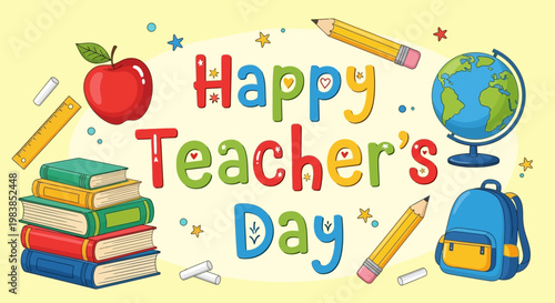 Happy Teacher's Day with School Supplies Illustration
