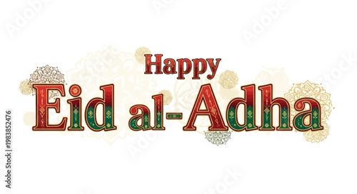 Happy Eid al-Adha decorative text with mandala patterns