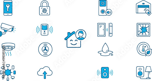 Smart Home Security and Automation Icons for IoT Technology and Modern Living
