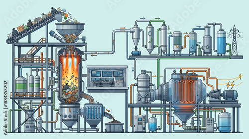 Industrial process system with machinery.