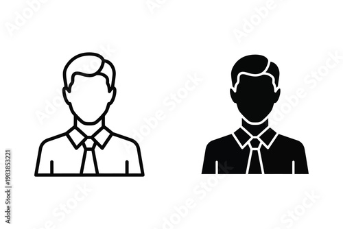 Business Man Silhouette and Outline Icons Set, Professional Vector Illustration