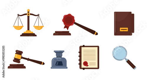 Legal and Judicial Icons Set for Legal Profession and Courtroom