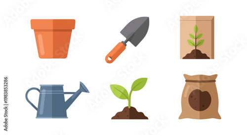 Set of Gardening Tools and Supplies for Planting