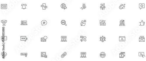 Influencer and Blogger icon set. Editable line icons.