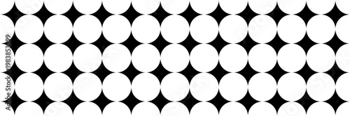 Geometric circle pattern with star negative space, seamless modern black and white abstract background design