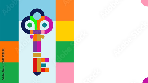 Colorful abstract key icon, cybersecurity and secure access concept, modern flat vector illustration
