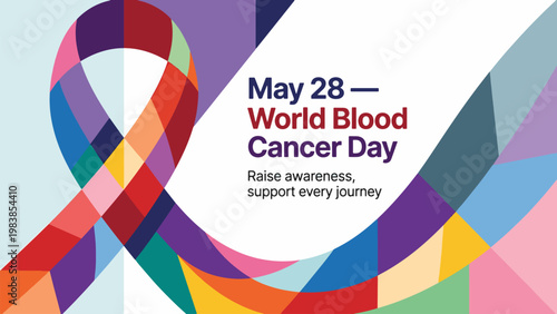 World Blood Cancer Day with colorful awareness ribbon, support hope and unity concept, health campaign illustration
