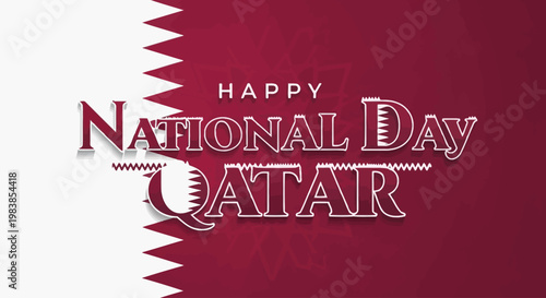 Happy Qatar National Day banner with national flag colors and text