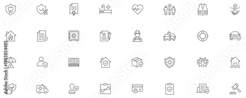 Insurance and assurance icon set. Editable line icons.
