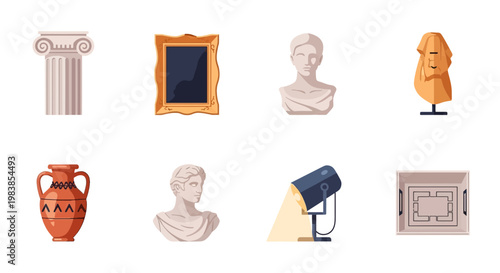 Ancient Artifacts and Museum Displays Featuring Classical Statues and Decorative Items