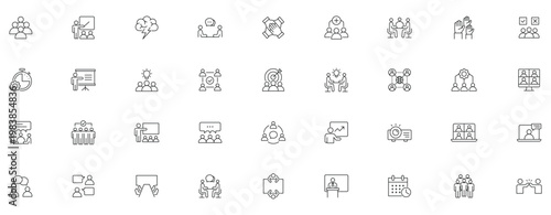 Meeting icon set. Editable line icons.