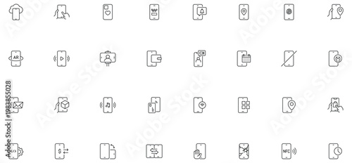 Minimalist Smartphone outine icons set with editable stroke. featuring icons of various Smartphone function and notifications. thin linear illustration.