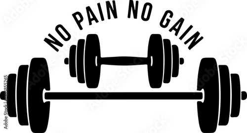 Fitness motivation quote, gym vector graphic, no pain no gain dumbbell