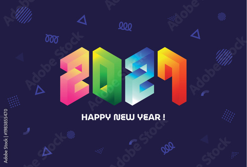 Retro-pop New Year's card designs, postcard templates and New Year's card materials for 2027.