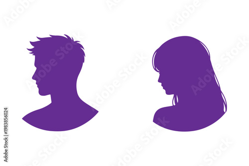 Silhouette profile icons of a man and woman simple vector avatar placeholders isolated on white background