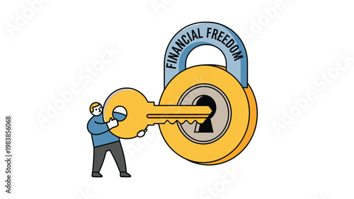 Unlocking Financial Freedom: Cartoon Person with Key and Padlock