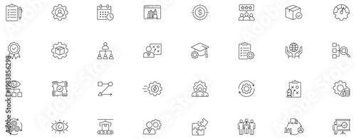 Operations management icon set. Editable line icons.