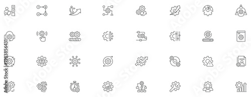 Processing Optimization Workflow icon set. Outline Icon Collection. Editable stroke.