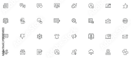 Social Media icon set. Editable line icons.