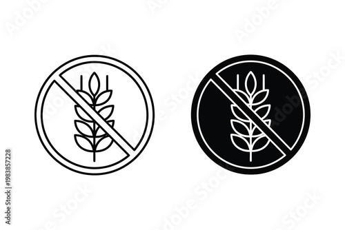 Gluten-free wheat icon, prohibition sign for celiac disease, vector illustration