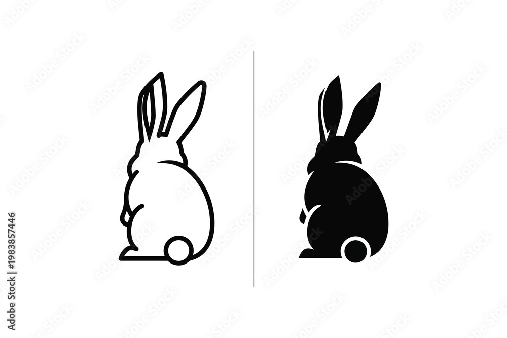 Obraz premium Two Rabbit Silhouettes: Outline and Filled Vector Illustration for Easter or Spring Concepts