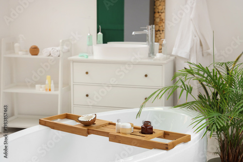 Wooden tray with coconut an...