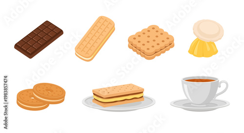 Assorted Breakfast Biscuits and Coffee Cup for Morning Refreshment