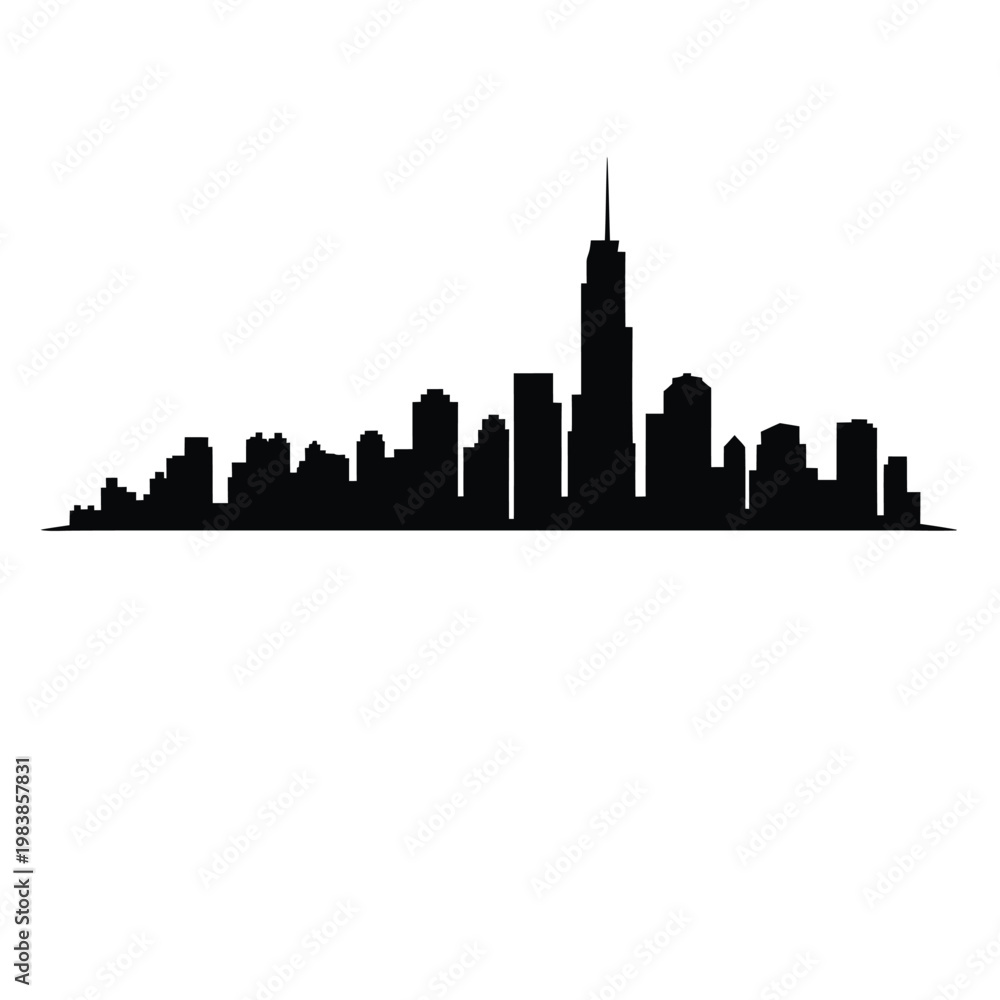 Fototapeta premium A stark black silhouette of a modern city skyline against white